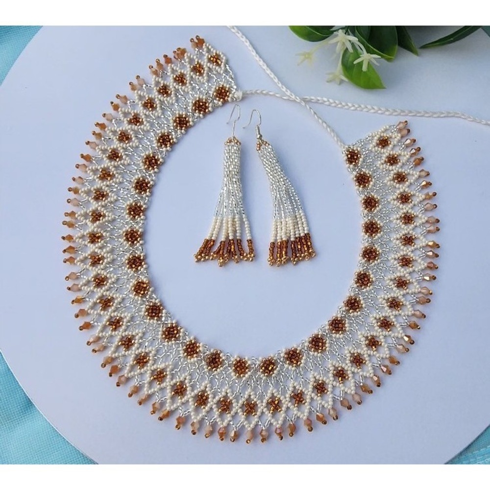 Beaded Necklace and earrings with beads and cristal